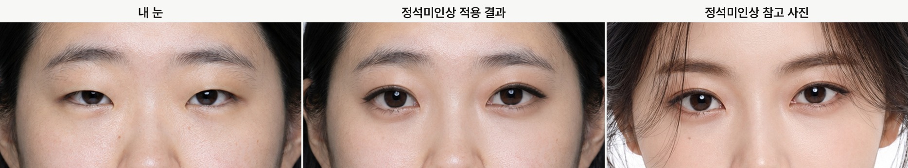 Classic beauty look, my eyes, the applied result, and the reference photo